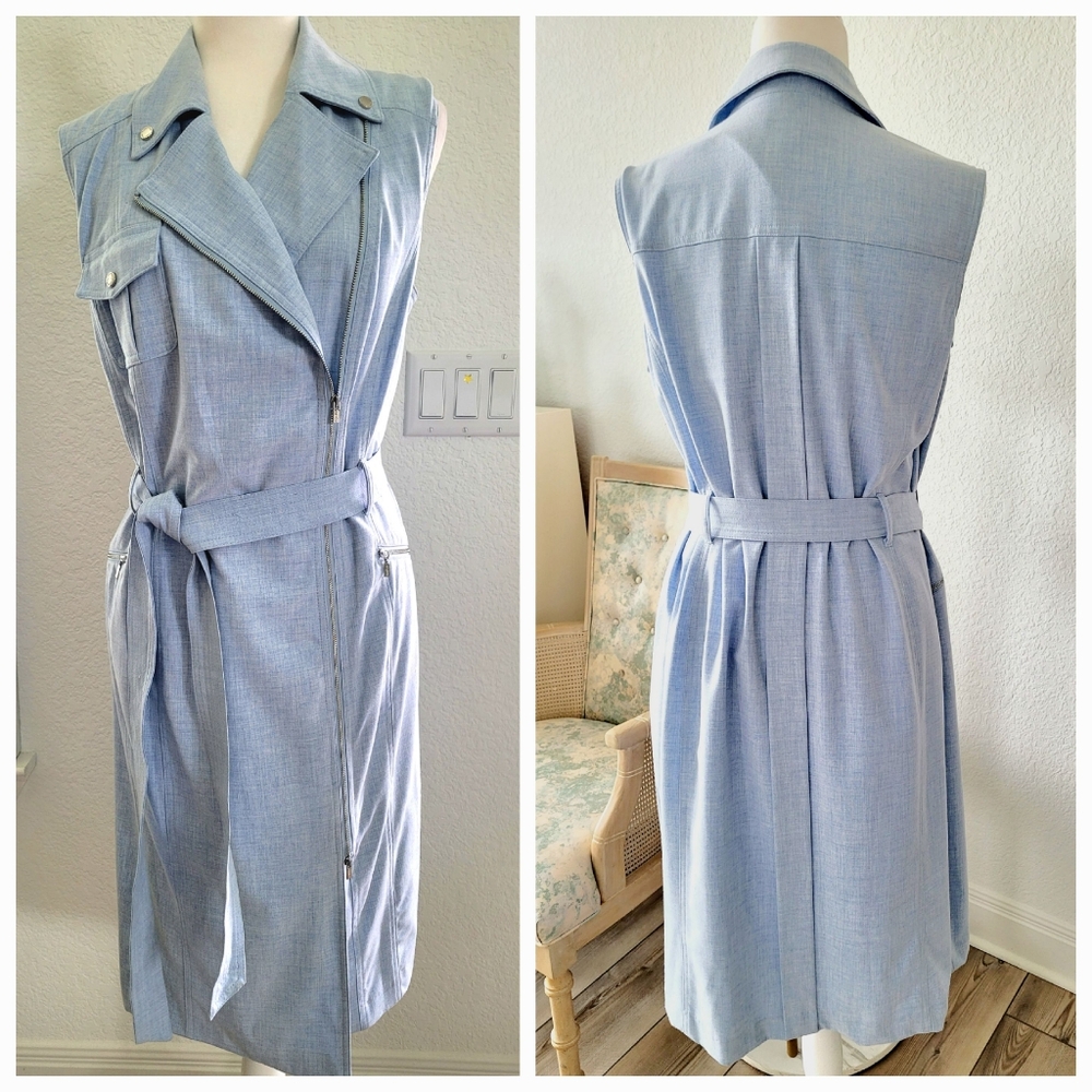 Calvin Klein Zip-Front Sleeveless Belted Dress Womens  Sz 14W - Picture 5 of 8